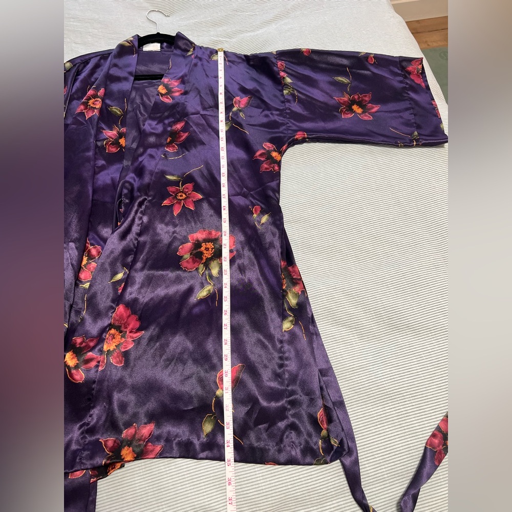Delicates Satin Floral Robe - Deep Purple - Picture 5 of 6